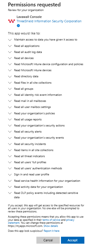 Lavawall&reg; M365 Permissions