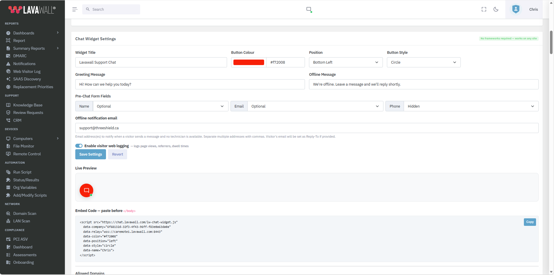 Free web chat for MSPs with Lavawall