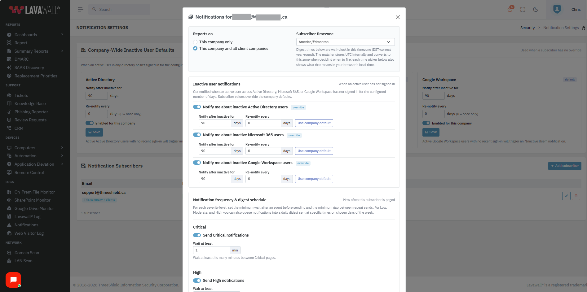 Lavawall Notification options